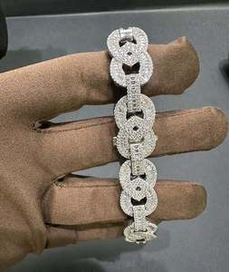 VVS Moissanite 925สร้อยข้อมือเงินสเตอร์ลิง14มม. 8นิ้วสร้อยข้อมือเพชรและกำไล - Product Image 1