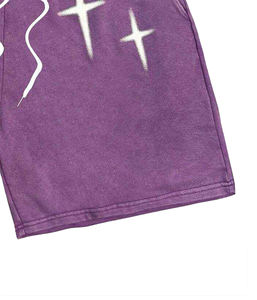 กางเกงขาสั้นผ้าฝ้ายถักเอวยางยืดพิมพ์ลายดวงดาวสำหรับผู้ชายกางเกงซักลายดาวสีม่วงแบบลำลองออกแบบได้ตามต้องการสไตล์สตรีทสูง - Product Image 5