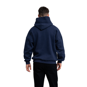 Sweat-shirt à capuche oversize bleu foncé pour homme, 50% coton, 50% polyester, épaules tombantes, streetwear, coupe décontractée, sweat-shirt d'hiver - Product Image 6