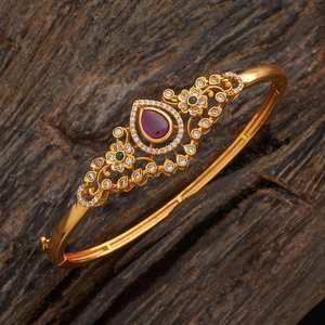 Antique Fashion Gold Polish <b>Ruby</b>-Green Stone Flower Shape Wedding Bangle 181261 Kada - Product Image 1