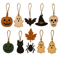 Ornements d'Halloween en cuir faits à la main en forme de citrouille, d'araignée, de chapeau de sorcière, de chauve-souris, de fantôme et de chat, breloques suspendues, décoration de fête et cadeaux de vacances
