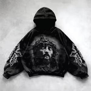 เสื้อมีฮู้ดแบบกอธิคคินเทอร์รี่แบบสวมศีรษะสำหรับผู้ชาย400 GSM รุ่นใหญ่พิมพ์ลายหน้าจอ DTG กราฟิกสำหรับ2025 - Product Image 4