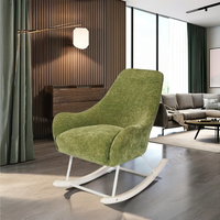 Chaise à bascule élégante en daim vert chaise de loisirs d'accent en bois de tissu de velours confortable pour l'utilisation de barre d'école de chambre à coucher de salon