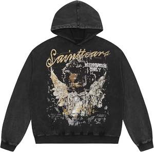 Sweat à capuche zippé vintage pour homme, style streetwear, en polaire, manches longues, avec poche brodée, motif uni, impression numérique - Product Image 1