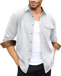 Polo informal de manga larga para hombre, ropa para hombre, camisa con botones, ajuste Regular sólido, grueso, colores sólidos, bolsillo frontal para hombre - Product Image 1