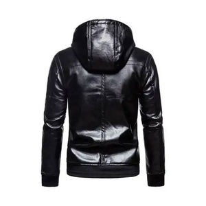 Chaqueta de cuero PU de Color negro de alta calidad para hombre, Color sólido de invierno con capucha, chaqueta de moda personalizada de buena calidad para hombre - Product Image 6