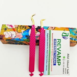 Pince à épiler à botte Offre Spéciale à 90 degrés pointe dorée couleur rouge pince à cils à crochet CNC personnalisée avec ventilateurs de volume pour la conception des cils - Product Image 6