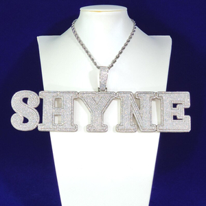 Pendentif avec nom en moissanite en argent 925, collier personnalisé avec lettre, aspect diamant glacé, luxe, hip-hop, unisexe, bijoux fins - Product Image 4