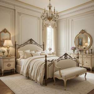 Cadre de lit en laiton massif artisanal de style antique avec tête de lit et pied de lit pour une décoration de chambre à coucher vintage de luxe - Product Image 2