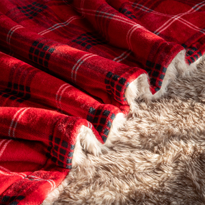 Sang Trọng Fluffy Kiểm Tra Màu Đỏ Sang Trọng Siêu Mềm Dệt Kim Thân Thiện Với Môi Nâu Xù Xì Dài Faux Lông Ném Chăn Cho Mùa Đông - Product Image 3