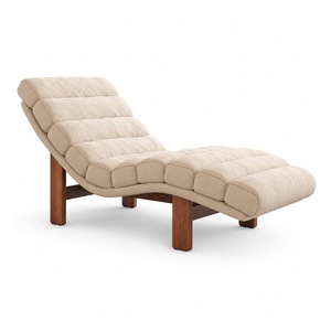 Chaise longue moderne en velours côtelé, fauteuil d'appoint rembourré, ottoman en tissu crème, siège de détente pour salon - Product Image 1