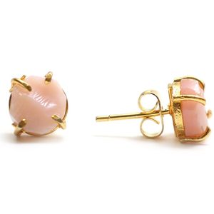 8-10mm Raw Pink Opal Stone Gold Plated Prong Set <b>Stud</b> <b>Earrings</b> Handmade Birthstone Dainty Minimalist Jewelry for Women - Product Image 5