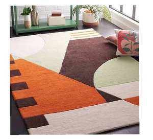 Tapis en laine à poils moyens, design moderne abstrait, antidérapant, adapté aux animaux domestiques, design antique, multicolores, tapis en laine touffeté - Product Image 1