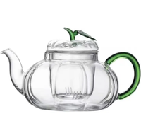 Pot de citrouille de théière en verre borosilicaté résistant à la chaleur fait à la main pour le thé avec poignée verte