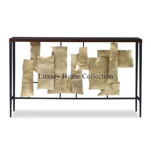 Table basse et console en métal de forme carrée, aspect attrayant fait main enduit de poudre de couleur noire avec dessus autocollant design en marbre - Product Image 5