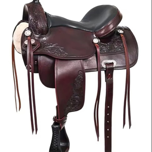 Sillín occidental de caballo de cuero genuino de calidad superior Sillín occidental de carreras de barril para montar a caballo - Product Image 1