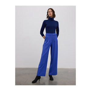 Pantalon large à double pli, anti-plis, avec ceinture cintrée, rose, sax, bleu marine - Product Image 3