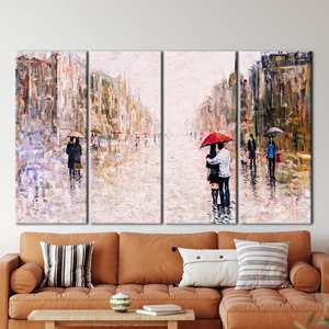 Toile imprimée : Couple avec parapluie rouge - Art paysager romantique, 4P : encadré - Product Image 1