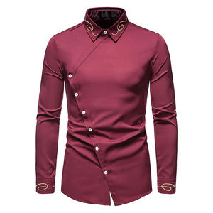 Camisa informal de invierno de manga larga para hombre con bordado, blusa teñida de hilo irregular, diseño de moda impreso - Product Image 1