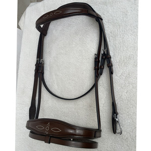 Bridon de cheval en cuir brun de qualité supérieure avec muserolle et frontal rembourrés, bridon d'équitation anglais artisanal - Product Image 2
