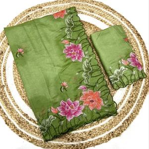 Indian Traditional Pure Chocolate Tussar With Floral Embroidery Work <b>Saree</b> <b>Woman</b> Fashion Manufacturer From Surat At Lowest Rate - Product Image 1