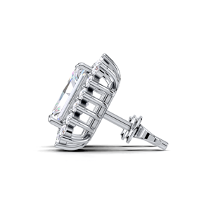 Boucles d'oreilles clous en diamant taille radiant double halo 1,24 carat, en argent sterling massif 925, avec fermoir à vis, bijoux de luxe pour mariée - Product Image 3