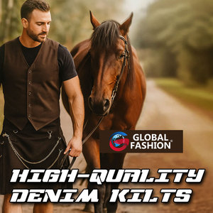 Kilt Utilitario Escocés Moderno 2026 en Mezclilla Azul con Pliegues, Bolsillos con Cremallera y Cierre de Broche - Product Image 6