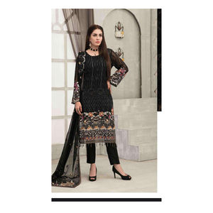 Robe d'hiver sur mesure de haute qualité pour femmes style pakistanais Salwar Kameez matériel en soie et coton - Product Image 3
