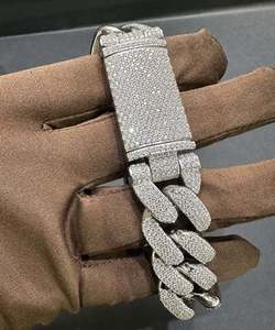 Synthetic Lab Grown Round Diamond 925 Sterling Silver <b>White</b> Gold Plated 22MM 8 Inches G Color <b>Bracelet</b> & Bangle - Product Image 3