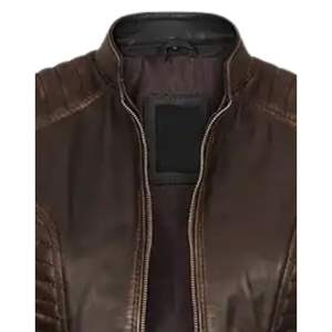 Veste de moto en cuir véritable imprimée pour femme, décontractée, unie, à capuche, manches longues évasées, taille haute, style streetwear, en laine - Product Image 6