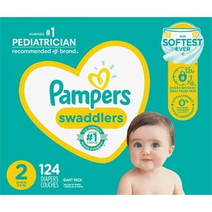 Pampers Swaddlers desechables suaves y absorbentes, tamaño 2 pañales para bebés, 124 unidades