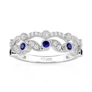 Bague de mariage Jeulia à double rangée de pierres bleues et blanches, style tendance - Product Image 3