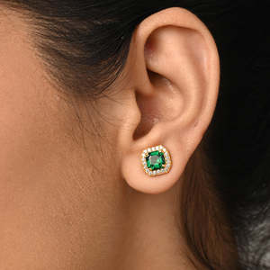 NOVAMART Fine Premium 925 <b>Sterling</b> <b>Silver</b> <b>Stud</b> Earrings for Women & Girls Rose Gold Diamond Geometric Bezelt Setting Emerald Cut - Product Image 4
