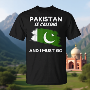 T-Shirt Promozionale Nera da Uomo con Bandiera del Pakistan: 'Pakistan Sta Chiamando, Devo Andare' - Product Image 3