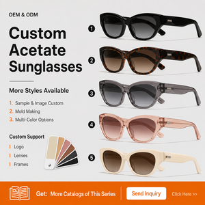 Luxury Designer Vintage Handmade Durable Hinge Lightweight Cat Eye Bio-acetate Women Men Custom Logo Square Polarized <b>Sunglasses</b> - Product Image 2