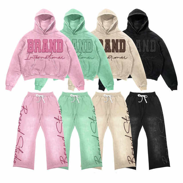 Manufacturer's Unisex Plain Dyed Custom Regular 100% Cotton Breathable Quick Dry Elastic Waist Vintage Fleece Full Tracksuits