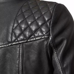 Veste de moto en peau de mouton véritable recadrée pour femmes en gros OEM de traitement tricoté en tissu imprimé en cuir véritable personnalisé - Product Image 5