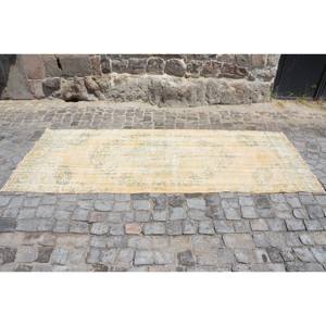 พรมขนสัตว์ตุรกีวินเทจ9.8ft 3.7 x ลวดลายปะต่อสีเหลืองสีเขียวสานแบนด้วยยางรองสำหรับห้องนั่งเล่นตกแต่งห้องโถง - Product Image 4