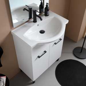 Ravenna 65cm White Export <b>Floor</b>-<b>Standing</b> Bathroom Cabinet with <b>Mirror</b> and Lamp Matt Black Details Bathroom Sets - Product Image 3