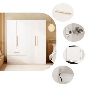 خزانة ملابس خشبية لغرفة النوم بتصميم أوروبي حديث ومخصص وعالي الجودة، خزانة تخزين ملابس بيضاء للبيع بالجملة - Product Image 5