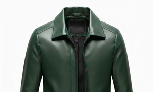 Veste longue en cuir pour homme, style urbain, col en tissu, vert, printemps-automne. - Product Image 3