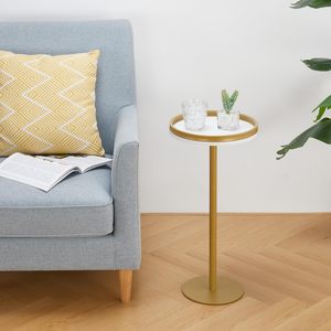 Table d'appoint ronde en métal et pierre de marbre de style moderne Table d'appoint sur pied pour le salon et les petits espaces - Product Image 4