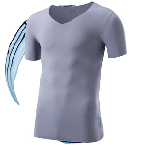 Venta al por mayor de camisetas para hombre cuello en V profundo ligero estirable sólido teñido de verano de manga corta liso camiseta en blanco cómodo - Product Image 5