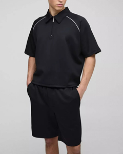 OEM/ODM Ensemble 2 pièces 100% coton pour hommes, polo oversize à épaules tombantes, t-shirt et short Ensemble de jogging personnalisé DTG avec logo imprimé pour homme - Product Image 5