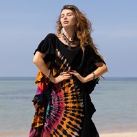 Style bohème turquie caftan couvrir longue Robe col rond demi manches côté fendu femmes été loisirs Robe tuniques au taux de vrac