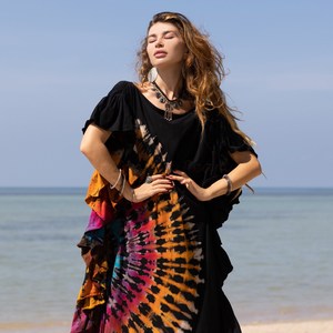 Estilo bohemio Turquía Kaftan Cubrir Túnica larga Cuello redondo Media manga Side Split Mujeres Verano Ocio Vestido Túnicas a granel - Product Image 4