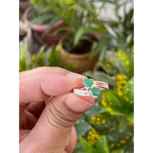 Bague en argent 925 avec émeraude naturelle taille princesse, plaquée rhodium, ornée d'une perle de jade, pour fiançailles, en platine - Product Image 1