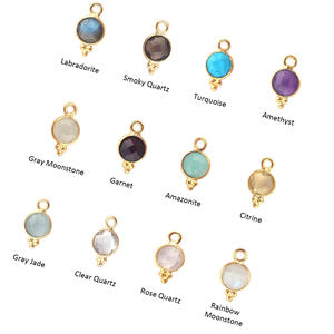 Colgante de piedra natal facetada de 6mm, conjunto de bisel de piedras preciosas redondas chapadas en oro, piedra facetada en ambos lados para joyería hecha a mano - Product Image 2