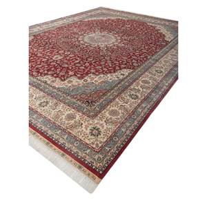 Tapis en soie noués à la main Gulmarg, grand format, motifs médaillon rouge-orange, formes géométriques pour la maison Pae-5705, pour salon et couloir - Product Image 2