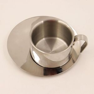 Ensemble tasse à thé et soucoupe en acier inoxydable, tasse à café en métal, plateau de service réutilisable de qualité alimentaire, vaisselle pour hôtel, restaurant ProXL - Product Image 5